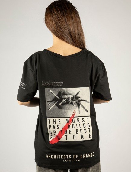 Woxxo The future Baskılı Unisex Oversize T-Shirt -Siyah Lycralı Modal/Pamuk Woxxo The future Baskılı Unisex Oversize T-Shirt -Siyah Lycralı Modal/Pamuk