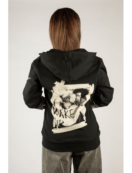 Woxxo Wake Up Fermuarlı Kapüşonlu Unisex Sweatshirt - Siyah Street Baskılı