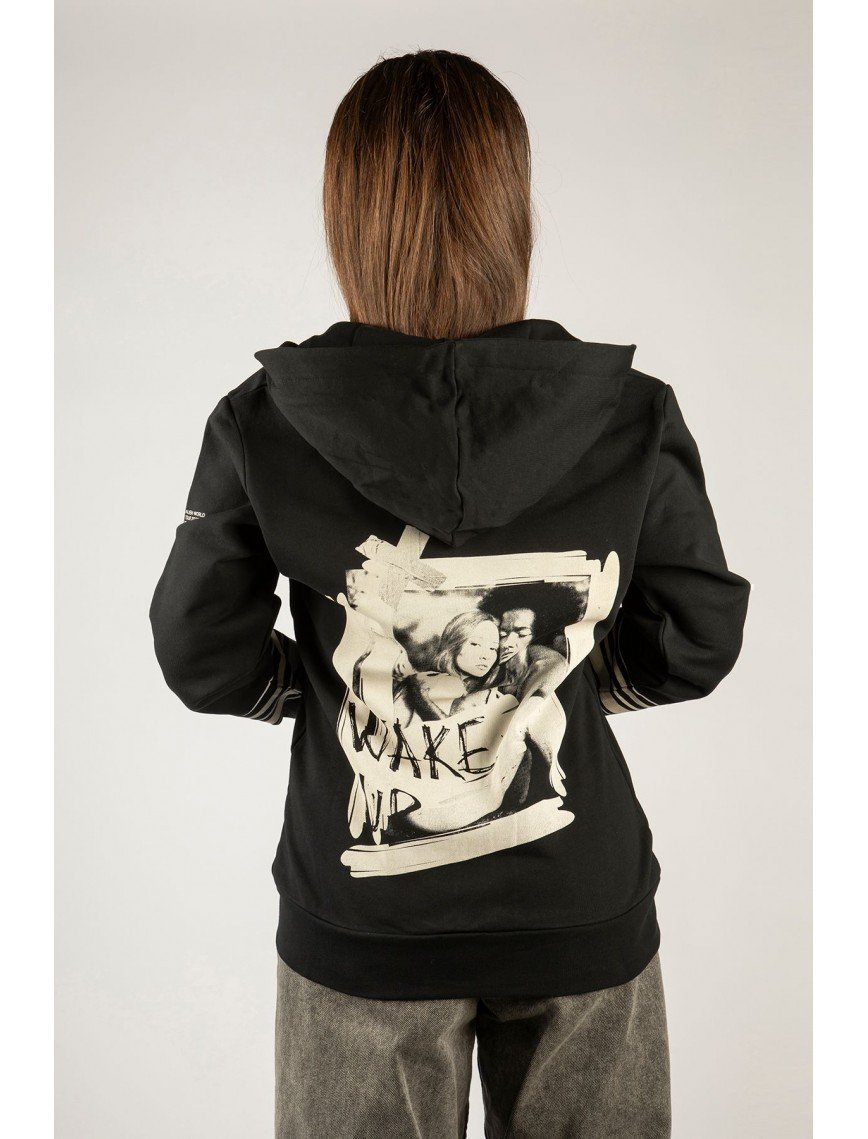 Woxxo Wake Up Fermuarlı Kapüşonlu Unisex Sweatshirt - Siyah Street Baskılı Woxxo Wake Up Fermuarlı Kapüşonlu Unisex Sweatshirt - Siyah Street Baskılı