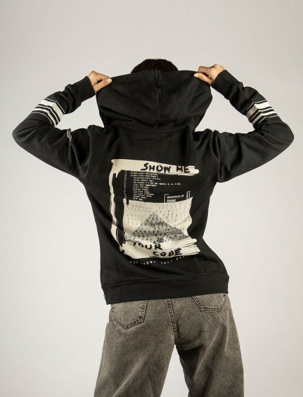 Woxxo Show meYour Code Fermuarlı Kapüşonlu Unisex Sweatshirt - Siyah Street Baskılı