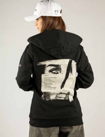 Woxxo Humanity Fermuarlı Kapüşonlu Unisex Sweatshirt - Siyah Street Baskılı Woxxo Humanity Fermuarlı Kapüşonlu Unisex Sweatshirt - Siyah Street Baskılı