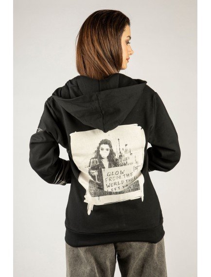 Woxxo Glow from the world Fermuarlı Kapüşonlu Unisex Sweatshirt - Siyah Street Baskılı Woxxo Glow from the world Fermuarlı Kapüşonlu Unisex Sweatshirt - Siyah Street Baskılı