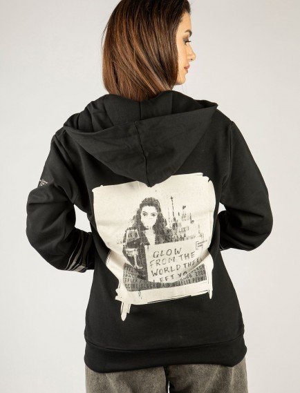 Woxxo Glow from the world Fermuarlı Kapüşonlu Unisex Sweatshirt - Siyah Street Baskılı Woxxo Glow from the world Fermuarlı Kapüşonlu Unisex Sweatshirt - Siyah Street Baskılı