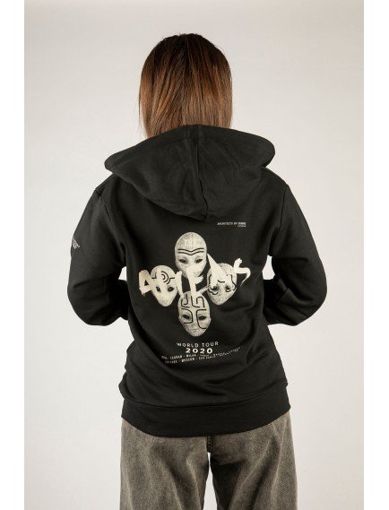 Woxxo Aliens Fermuarlı Kapüşonlu Unisex Sweatshirt - Siyah Street Baskılı