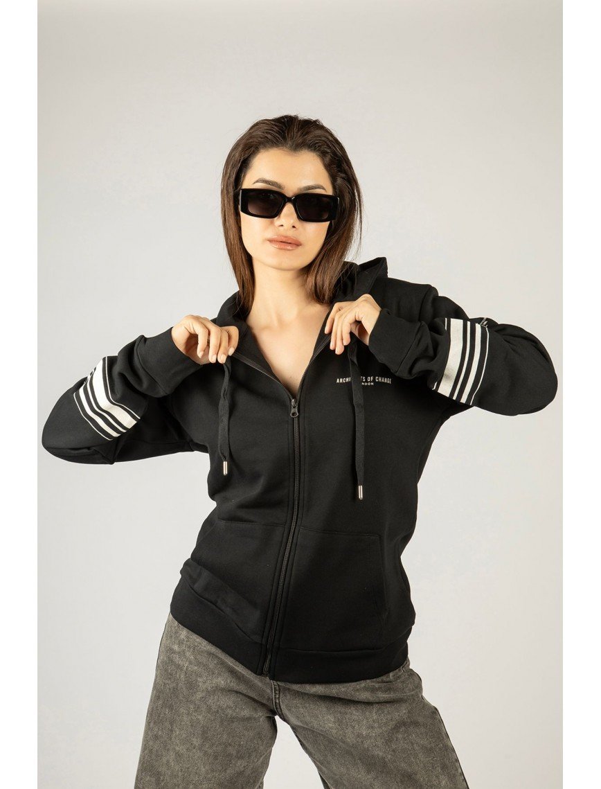 Woxxo Aliens Fermuarlı Kapüşonlu Unisex Sweatshirt - Siyah Street Baskılı Woxxo Aliens Fermuarlı Kapüşonlu Unisex Sweatshirt - Siyah Street Baskılı