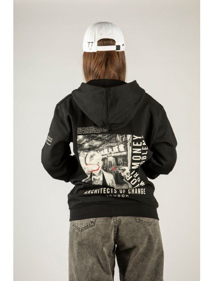 Woxxo More Money More Problems Fermuarlı Kapüşonlu Unisex Sweatshirt - Siyah Street Baskılı