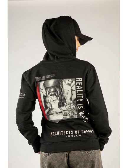 Woxxo Reality Fermuarlı Kapüşonlu Unisex Sweatshirt - Siyah Street Baskılı Woxxo Reality Fermuarlı Kapüşonlu Unisex Sweatshirt - Siyah Street Baskılı