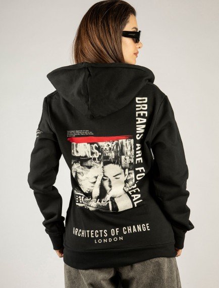 Woxxo Dreams Are For RealFermuarlı Kapüşonlu Unisex Sweatshirt - Siyah Street Baskılı Woxxo Dreams Are For RealFermuarlı Kapüşonlu Unisex Sweatshirt - Siyah Street Baskılı