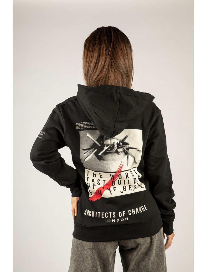 Woxxo The Future Fermuarlı Kapüşonlu Unisex Sweatshirt - Siyah Street Baskılı Woxxo The Future Fermuarlı Kapüşonlu Unisex Sweatshirt - Siyah Street Baskılı