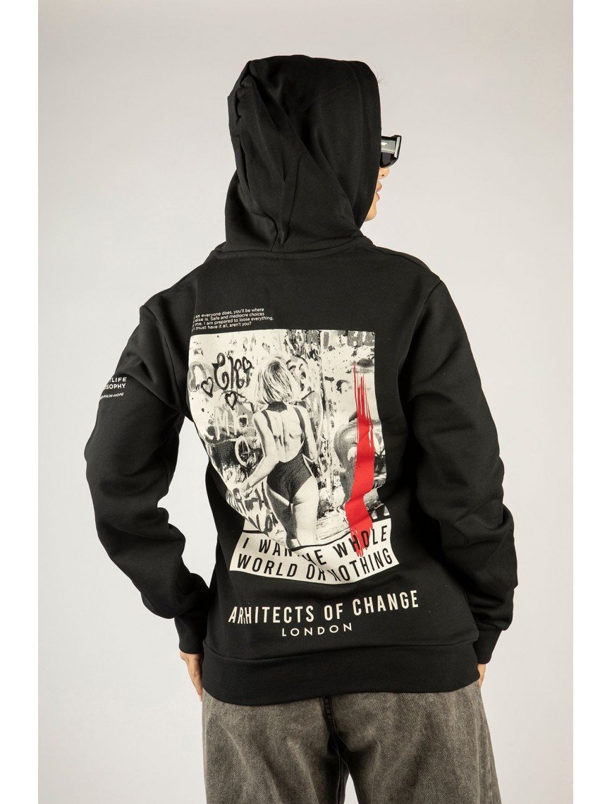 Woxxo I want The Whole World On Nothing Fermuarlı Kapüşonlu Unisex Sweatshirt - Siyah Street Baskılı Woxxo I want The Whole World On Nothing Fermuarlı Kapüşonlu Unisex Sweatshirt - Siyah Street Baskılı