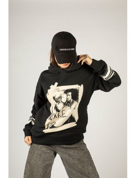 Woxxo Wake Up Baskılı Kapüşonlu Unisex Sweatshirt - Siyah %100 Organik Pamuk Woxxo Wake Up Baskılı Kapüşonlu Unisex Sweatshirt - Siyah %100 Organik Pamuk