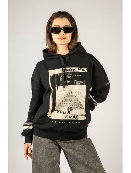 Woxxo Show Me Your Code Baskılı Kapüşonlu Unisex Sweatshirt - Siyah %100 Organik Pamuk Woxxo Show Me Your Code Baskılı Kapüşonlu Unisex Sweatshirt - Siyah %100 Organik Pamuk