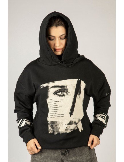 Woxxo Humanity Baskılı Kapüşonlu Unisex Sweatshirt - Siyah %100 Organik Pamuk Woxxo Humanity Baskılı Kapüşonlu Unisex Sweatshirt - Siyah %100 Organik Pamuk