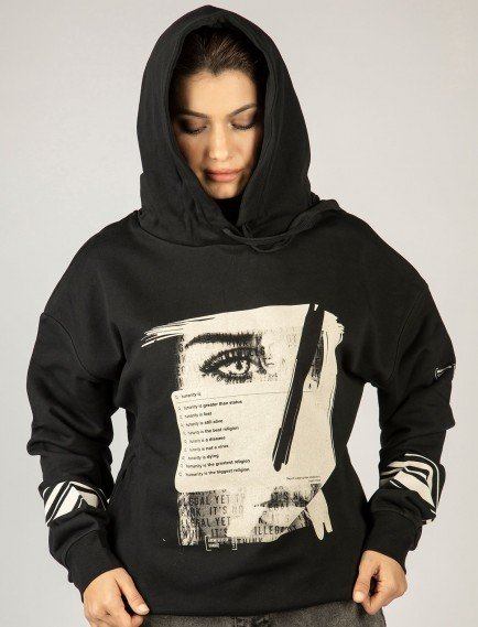 Woxxo Humanity Baskılı Kapüşonlu Unisex Sweatshirt - Siyah %100 Organik Pamuk Woxxo Humanity Baskılı Kapüşonlu Unisex Sweatshirt - Siyah %100 Organik Pamuk