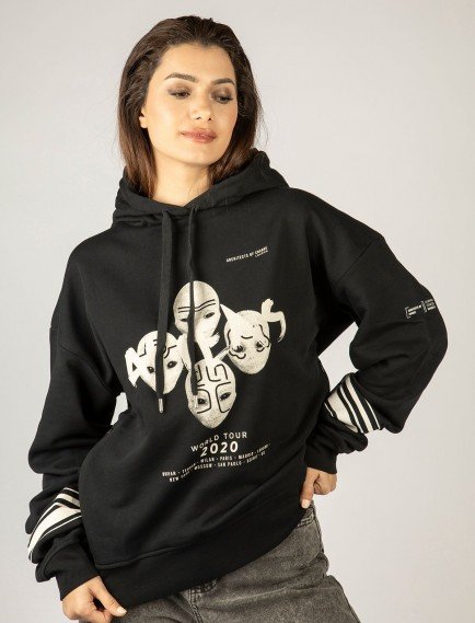 Woxxo Aliens Baskılı Kapüşonlu Unisex Sweatshirt - Siyah %100 Organik Pamuk Woxxo Aliens Baskılı Kapüşonlu Unisex Sweatshirt - Siyah %100 Organik Pamuk