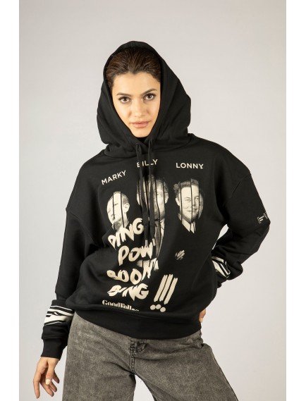 Woxxo Good Fellas Baskılı Kapüşonlu Unisex Sweatshirt - Siyah %100 Organik Pamuk Woxxo Good Fellas Baskılı Kapüşonlu Unisex Sweatshirt - Siyah %100 Organik Pamuk