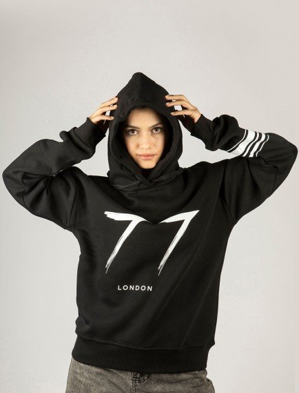 Woxxo 77 London Siyah Kapüşonlu Unisex Sweatshirt - Premium Pamuklu Kumaş Woxxo 77 London Siyah Kapüşonlu Unisex Sweatshirt - Premium Pamuklu Kumaş